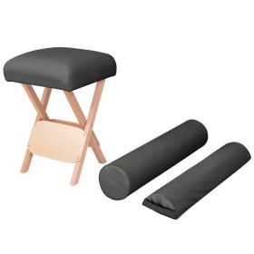 Folding Massage Stool Black Faux leather (100% PVC), solid wood
