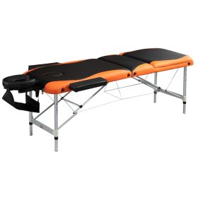 Portable Luxury: 73" 3 Section Foldable Salon Bed, Facial Couch in Black Orange for Spa Therapy Equipment
