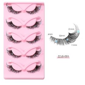 5 Pairs False Lashes Eyelashes Extension Cluster, Clear Band Corner Foxy Winged Cat Eye 3D Strip Lashes,  Dramatic Cosmetic Makeup (Option: 5 pairs)